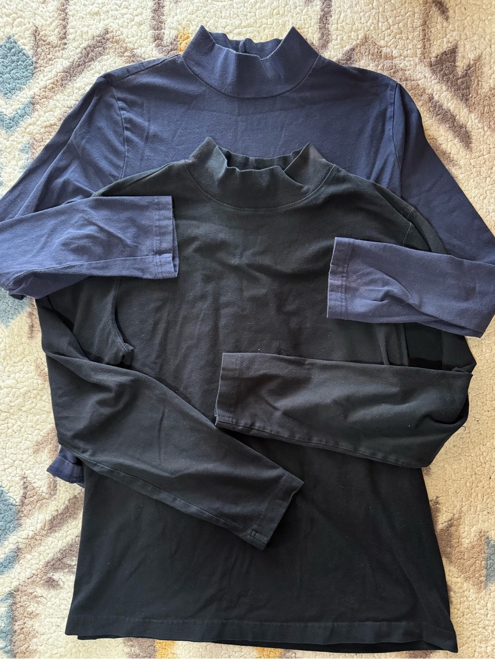 croft & barrow Black and Navy Long-Sleeve Mock Neck Tops Duo